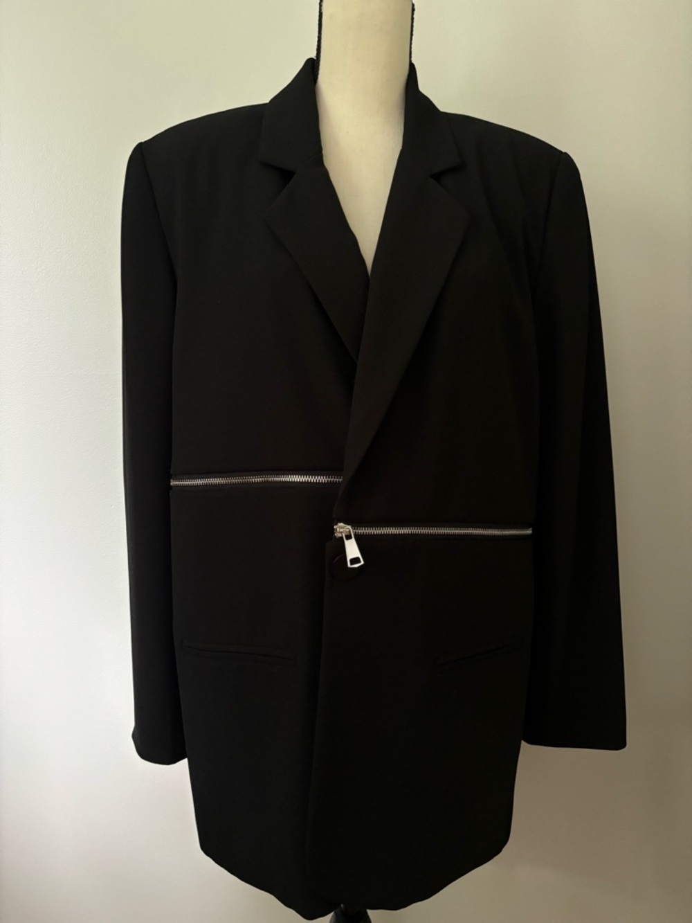 Karen Scott Black Zipper-Detail Blazer Jacket